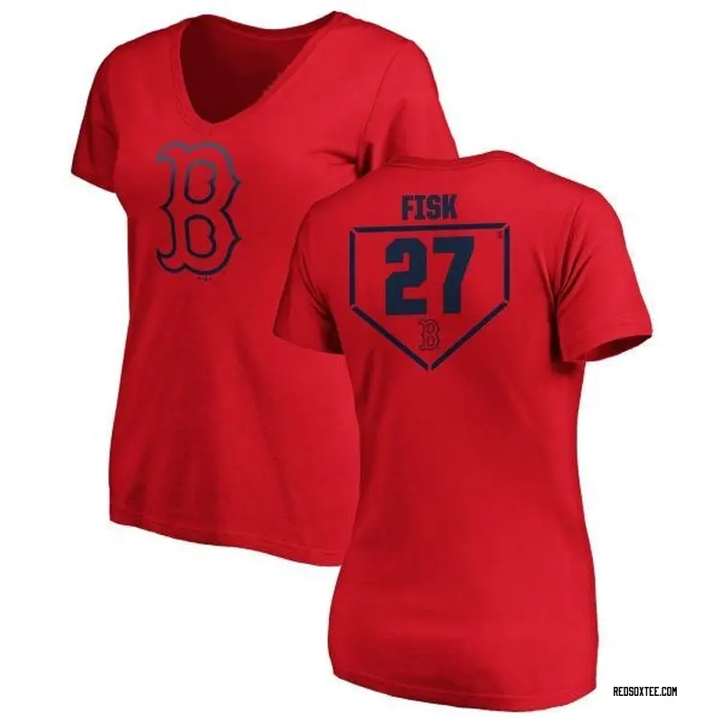 Carlton Fisk Boston Red Sox Women's Red RBI Slim Fit V-Neck T-Shirt 