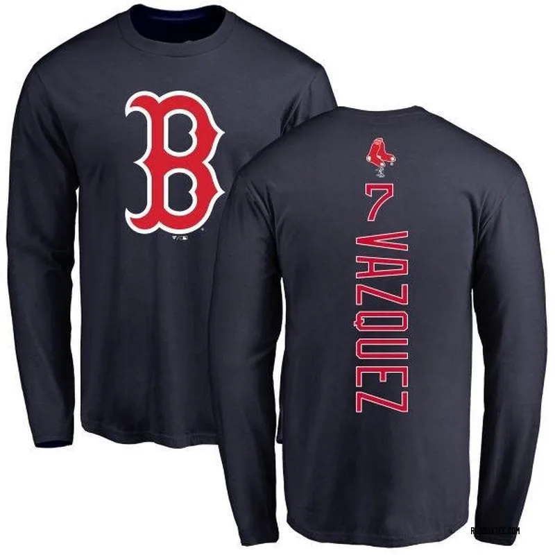 Christian Vazquez Boston Red Sox Men's Navy Backer Long Sleeve T-Shirt 