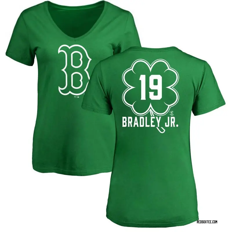 Jackie Bradley Jr. Boston Red Sox Women's Green Dubliner Name & Number  V-Neck T-Shirt 