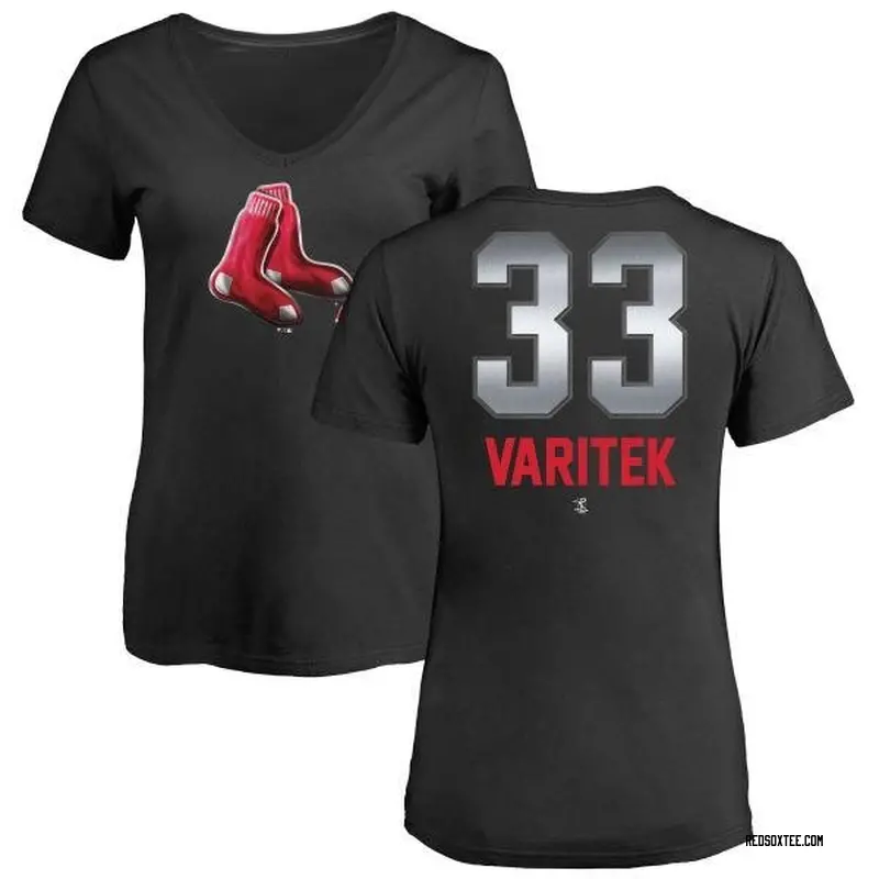 Jason Varitek Boston Red Sox Women's Black Midnight Mascot V-Neck T-Shirt 