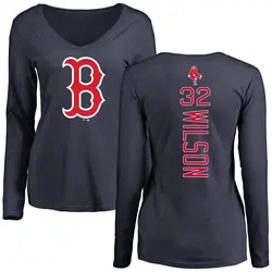 Justin Wilson Boston Red Sox Women's Navy Backer Slim Fit Long Sleeve T-Shirt -