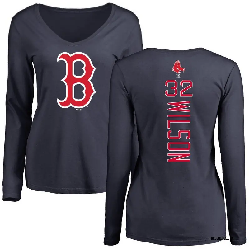 Justin Wilson Boston Red Sox Women's Navy Backer Slim Fit Long Sleeve T-Shirt -