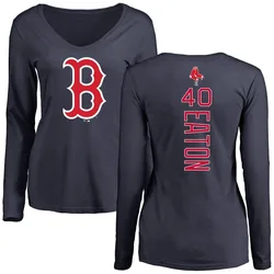 Nate Eaton Boston Red Sox Women's Navy Backer Slim Fit Long Sleeve T-Shirt -