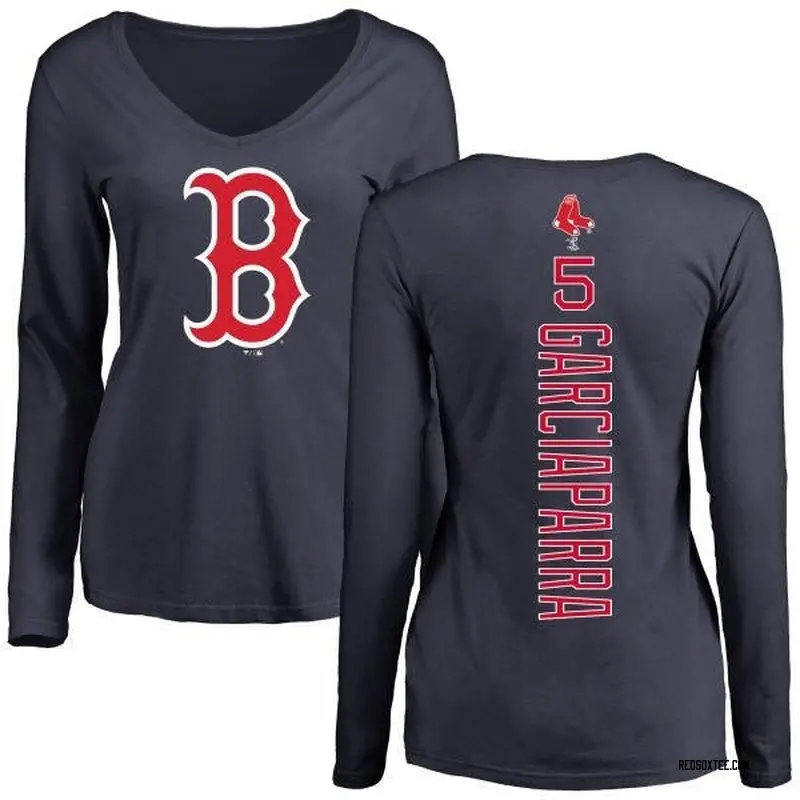 Nomar Garciaparra Boston Red Sox Women's Navy Backer Slim Fit Long Sleeve T- Shirt 