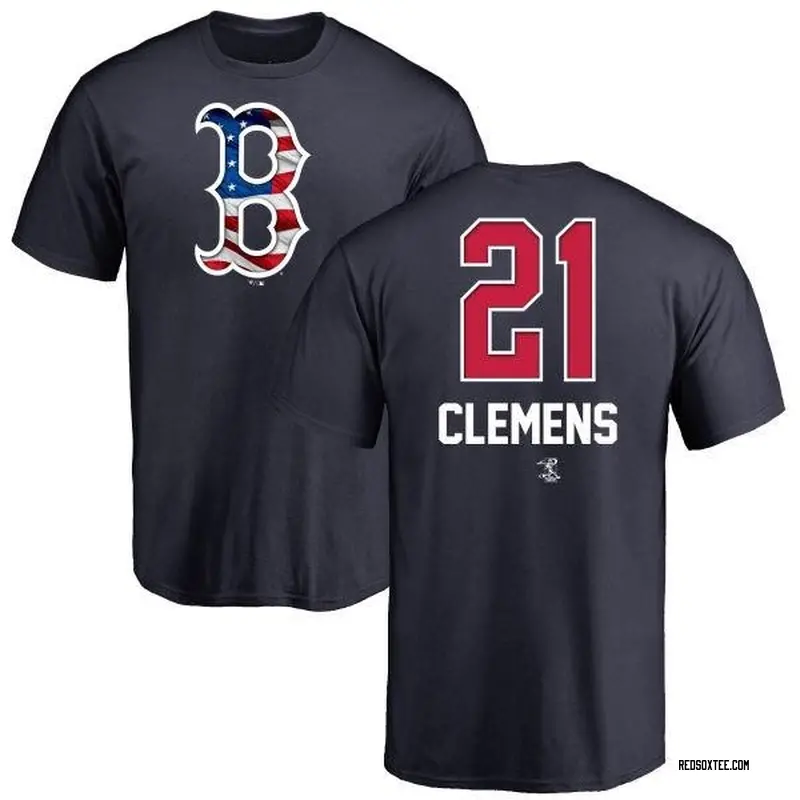 Roger Clemens Boston Red Sox Men's Navy Name and Number Banner Wave T-Shirt  
