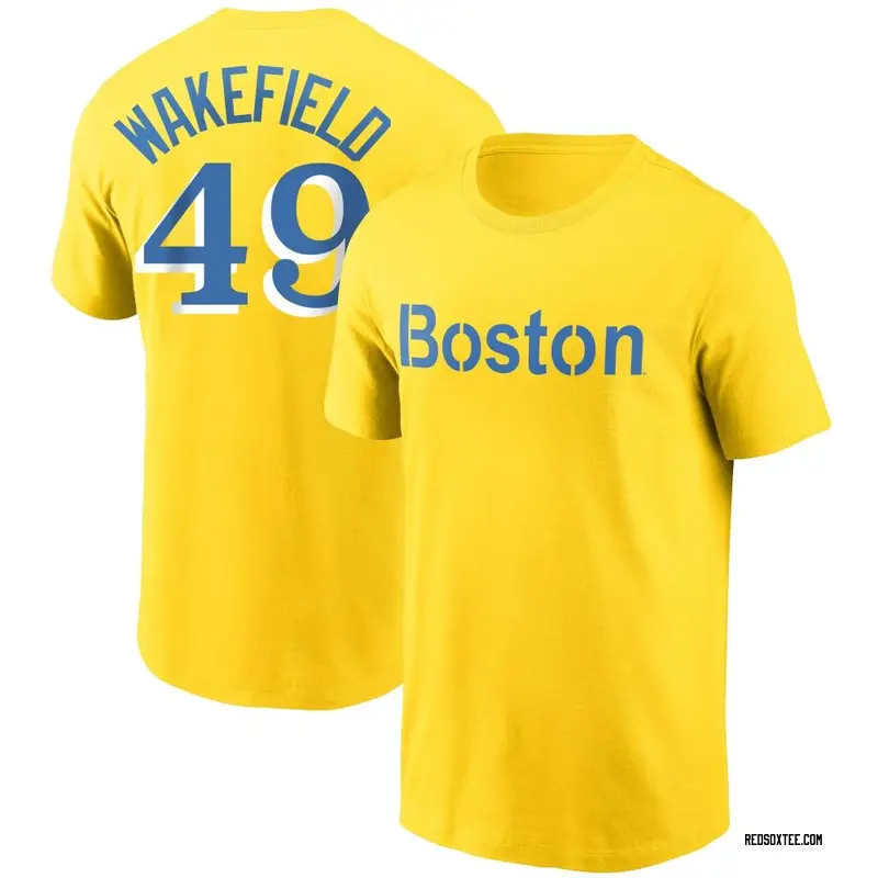 Tim Wakefield Boston Red Sox Men's Gold City Connect Name & Number T-Shirt