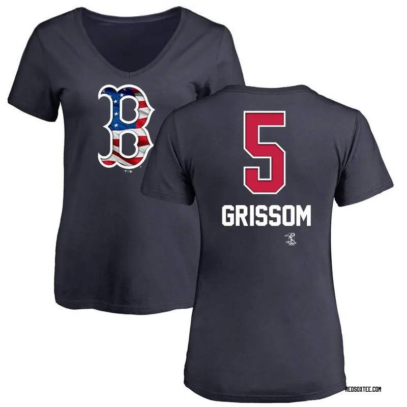 Vaughn Grissom Boston Red Sox Women's Navy Name and Number Banner Wave V-Neck T-Shirt -
