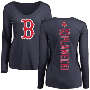 Kevin Plawecki Boston Red Sox Women's Navy Backer Slim Fit Long Sleeve T-Shirt -