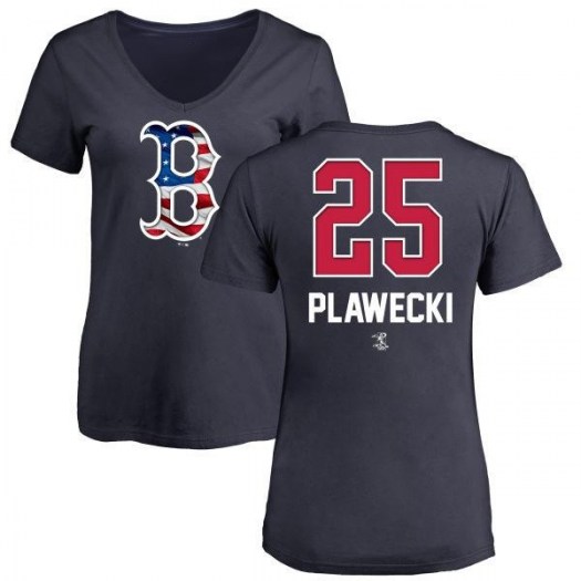 Kevin Plawecki Boston Red Sox Women's Navy Name and Number Banner Wave V-Neck T-Shirt -